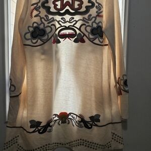 Paparazzi Biz Poly Blend Boho Cardigan Duster Embroidered‎ Floral Hooded Sweater